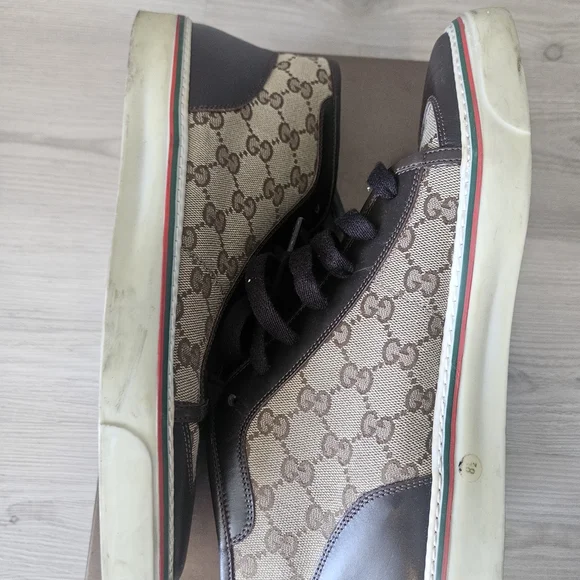 Gucci Mens Brown High-Top Sneakers 10 1/2 - Picture 3 of 6